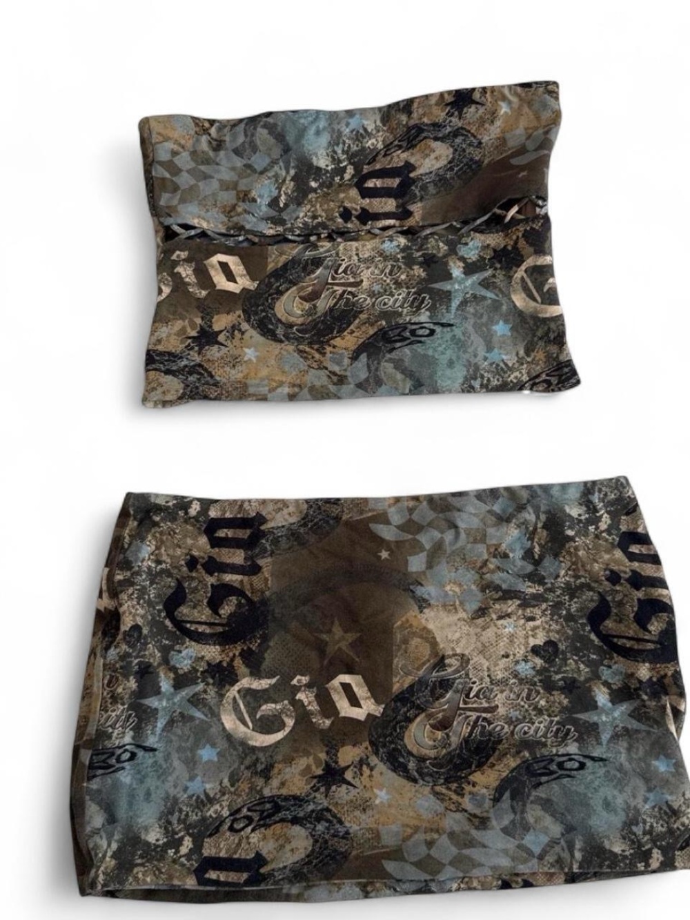 Graphic Print Mini Skirt & tube top set in Blue and Brown